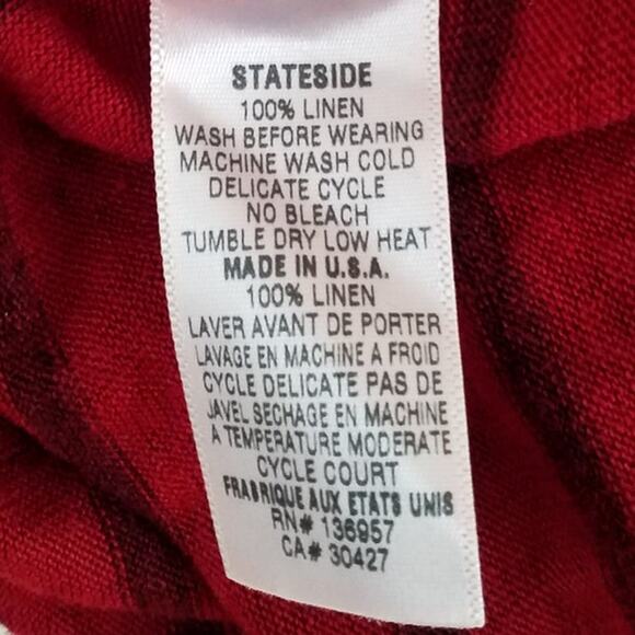 Stateside Womens Long Sleeve Linen Top 100% Linen Red Black Striped Size Large - Picture 6 of 6